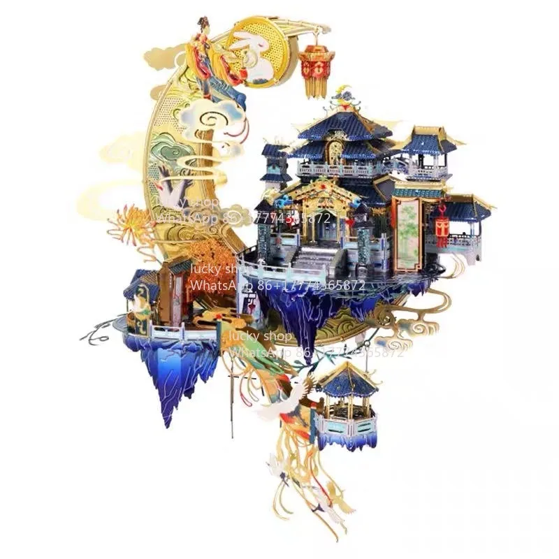 

Подарок 2026: Восточный эстетичный металлический веер для самостоятельной сборки, настольное украшение, подарок, веер «Лунный дворец»