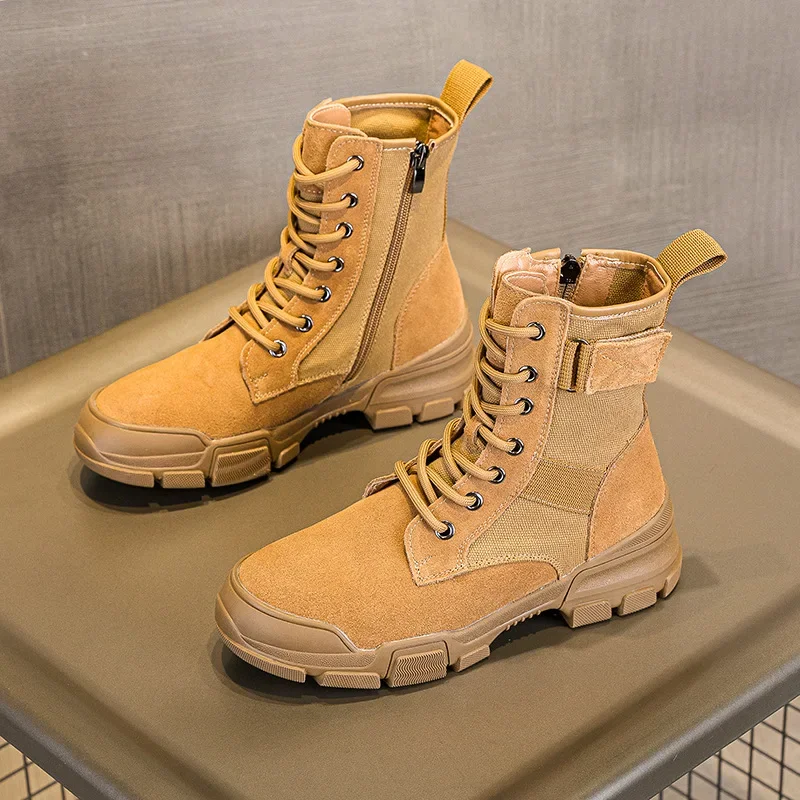 Leather Fashion Women's Boots, Winter Women's Sports Shoes Hiking Shoes Canvas Workwear Boots British Style Casual Women's Shoes