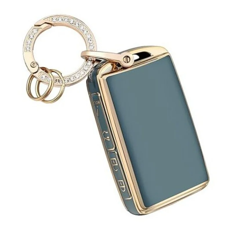 

A+ Key Fob Cover with Keychain for Mazda, Special Car Key Case Gold Blue+keychain