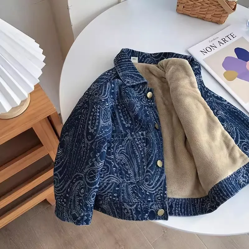 Fleece Jean Coat Kids Demin Outerwear Warm Jacket Toddler Thick Outerwear  Autumn Winter Children's Clothing
