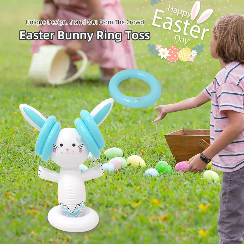 

Надувной кролик, игрушка для броска кольца для пасхальной вечеринки, игры в помещении и на открытом воздухе, интерактивные игрушки для родителей и детей