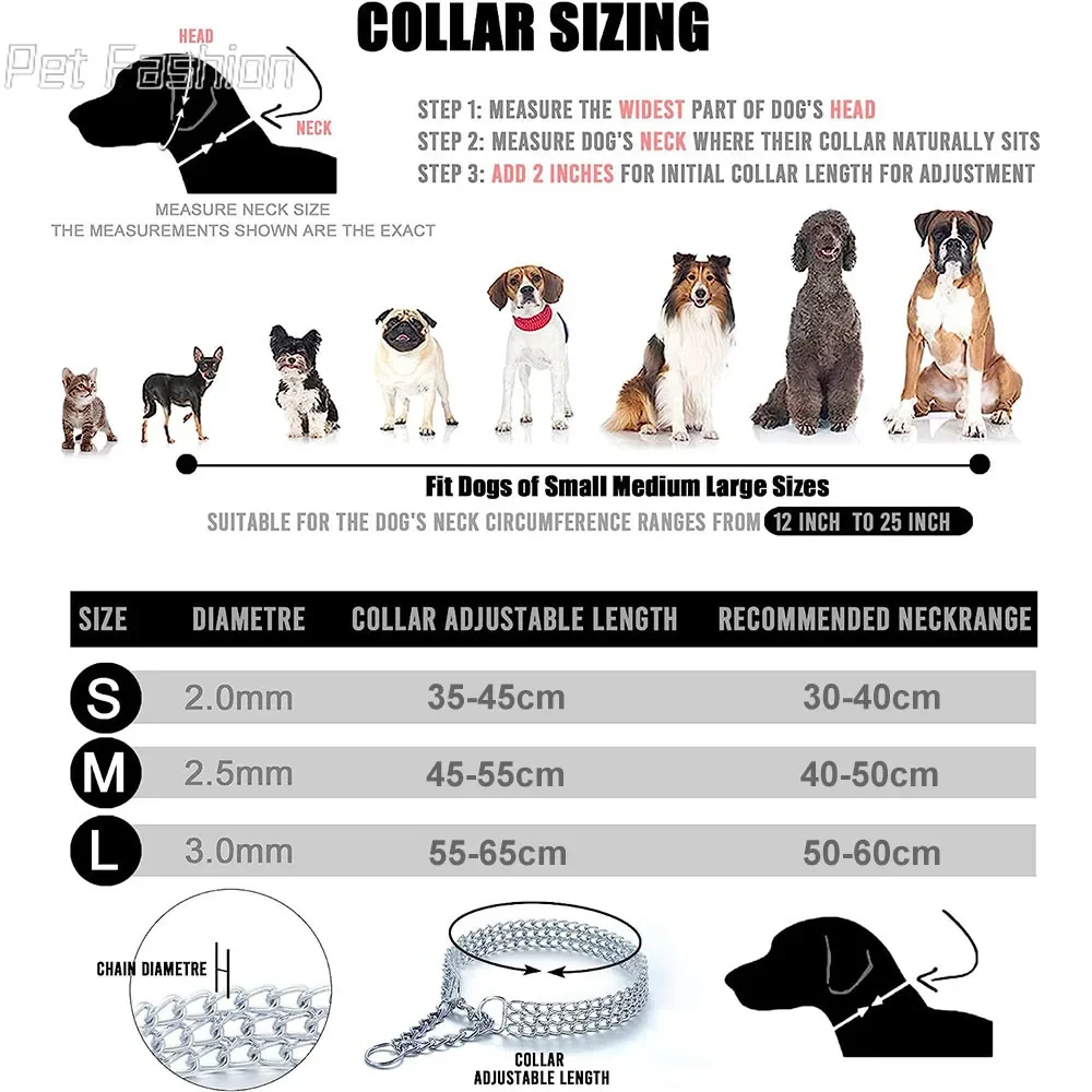 Strong Dog Chain Collar Chew Proof Triple Row Chain Dog Collar Adjustable Walking Collar Metal Cuban Link Dog Collar for Big Dog