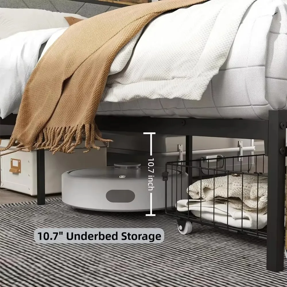 Bed Frame with Storage Headboard, Platform Bed with Drawers and Charging Station, No Box Spring Needed, Easy Assembly.