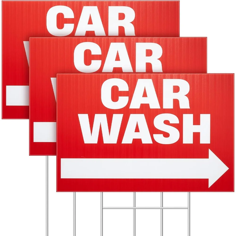 

3 упаковки автомобильной мойки (стрела) знак двора 16 x 24 двусторонние уличные вывески двора с металлическими кольями, гофрированный пластик, красный цвет