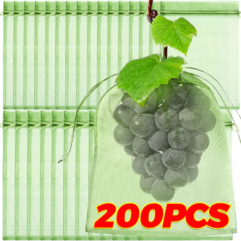 

10/200PCS Grapes Fruit Protection Bags Plant Grow Bags Garden Anti-Bird Netting Mesh Bag Vegetable Strawberry Bags Garden Tools
