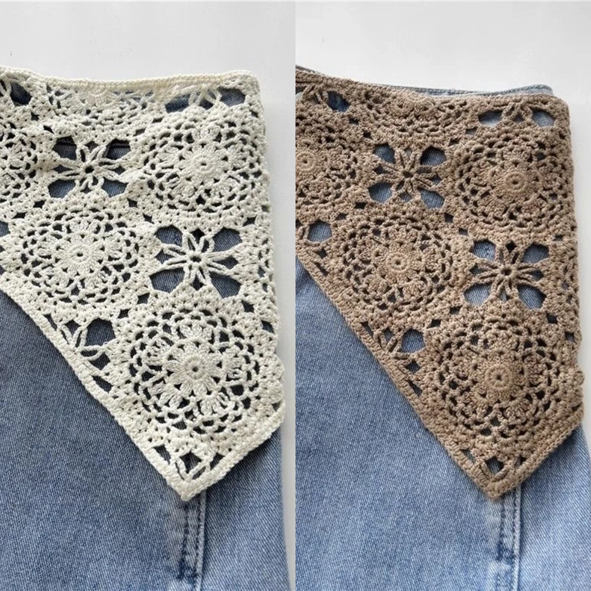 

Knitted Headband Hollow Out Triangle Headscarf Hair Accessories Handmade Crochet Hair Scarf Tied DIY Elegant Floral Bandana