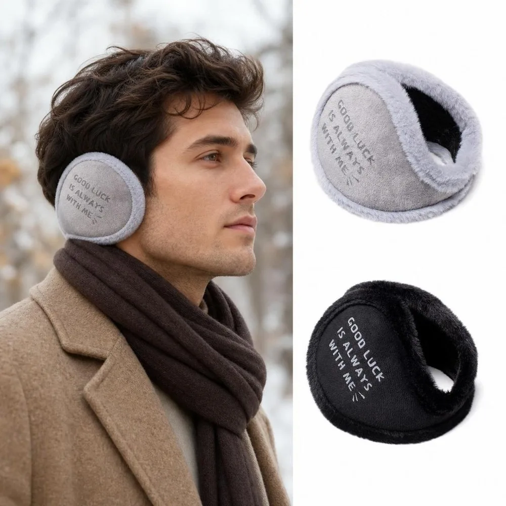 Rear Wear Winter Earmuffs Thick Good Luck Letter Printed Ear Covers Wind Resistant Portable Ear Warmers