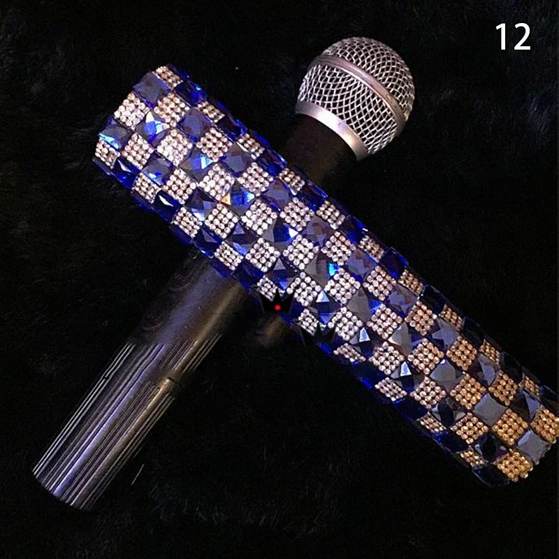 Crystal Decoration Fits for Universal Wireless Microphone Gitter Handheld Sleeve Shining On Wedding Party (Mic Not Included)
