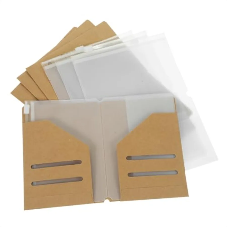 Porta passaporto in carta Kraft da viaggio Porta carte Kraft Cartella di file Kraft Kit di accessori per notebook da viaggio con trasparente