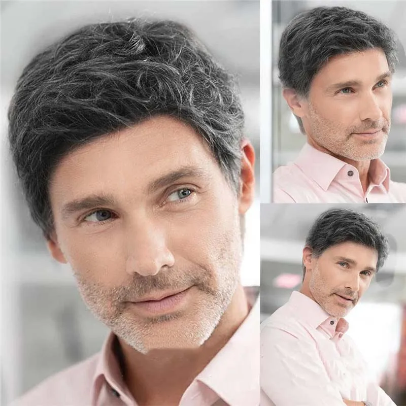 Perucas Curtas Peruca Sintética Marrom dos homens com Franja Cabelo Encaracolado Falso Para Masculino Traje de Halloween Cosplay Peruca Natural