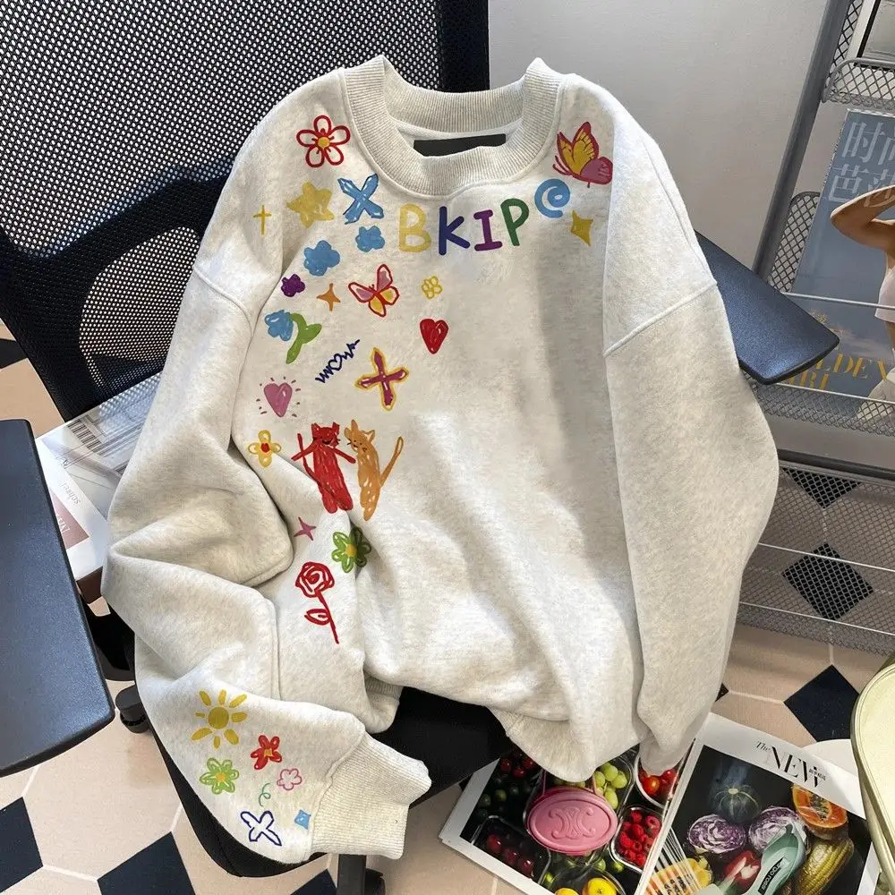 

ex Thiened Fce fiti Cartoon Hoodie Large Size 300 Pou American High Street Sle Autumn Winter Warm Clothes