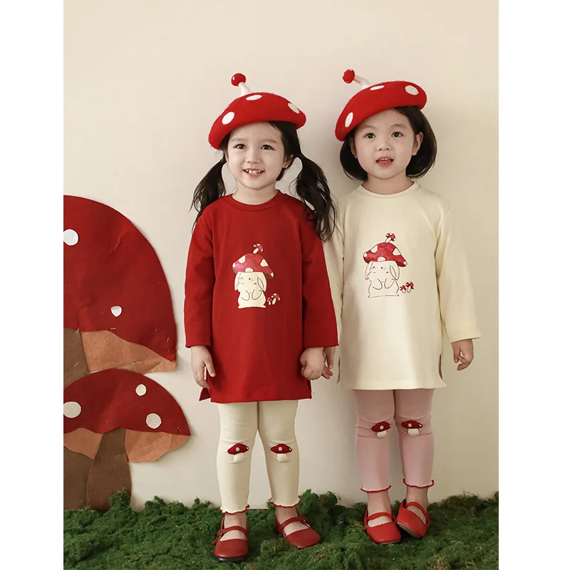 Girls Cute Mushroom Underpants 2024 Spring New Korean Children's Pants