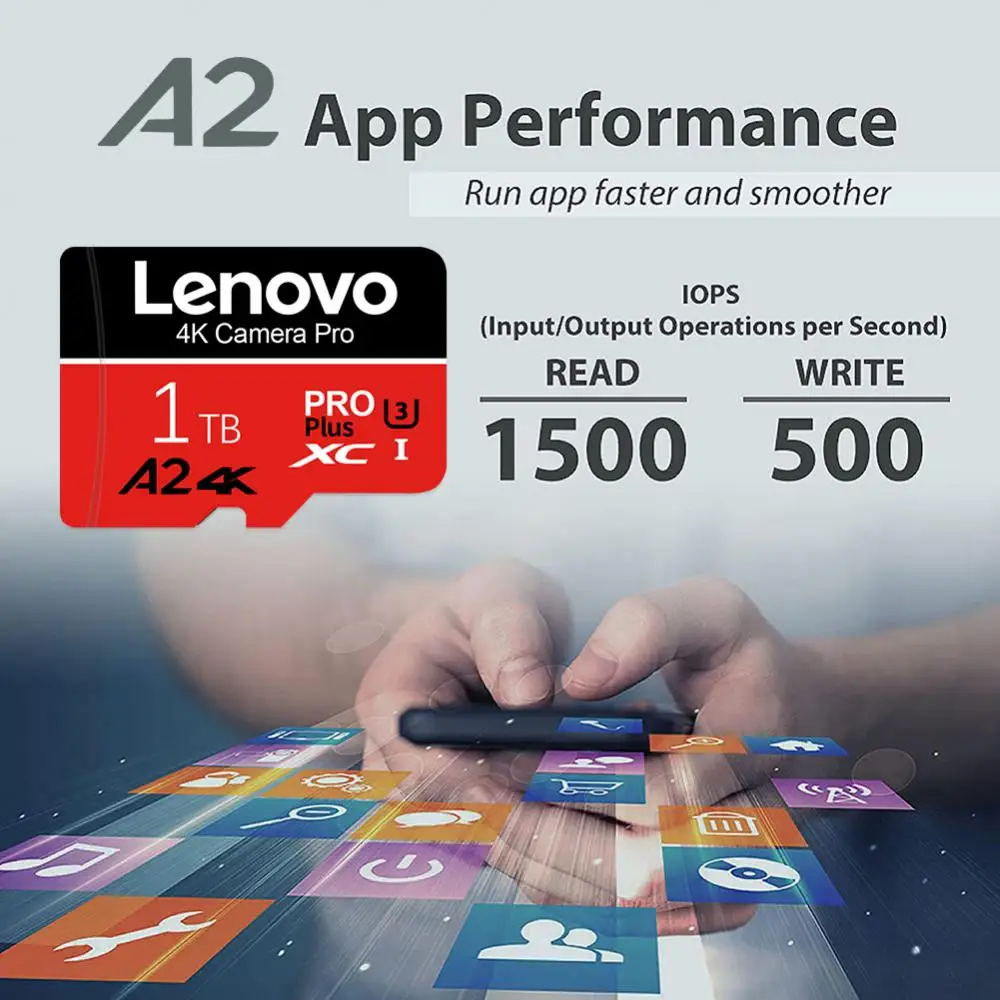 Lenovo-tarjeta de memoria SD de 2TB V30, microtarjeta TF/SD de 128GB, Clase 10, Flash de alta velocidad, 512GB, 256GB, para teléfono con cámara