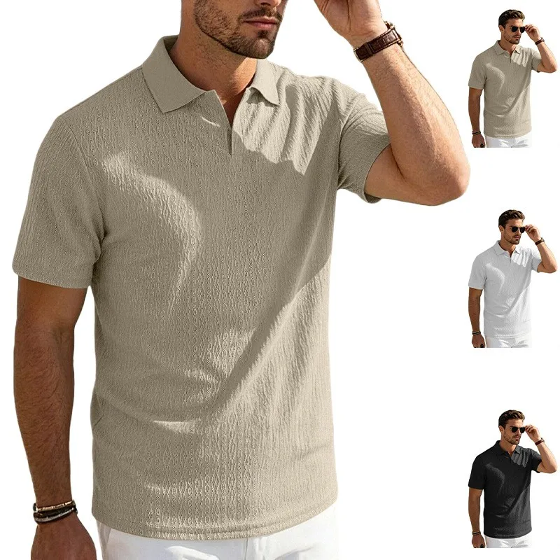 Anew Herren Golfbekleidung Freizeithemden Einfarbig Gerippter Kragen Herren Beige Schwarz Kurzarm Gfore Luxus T-Shirt
