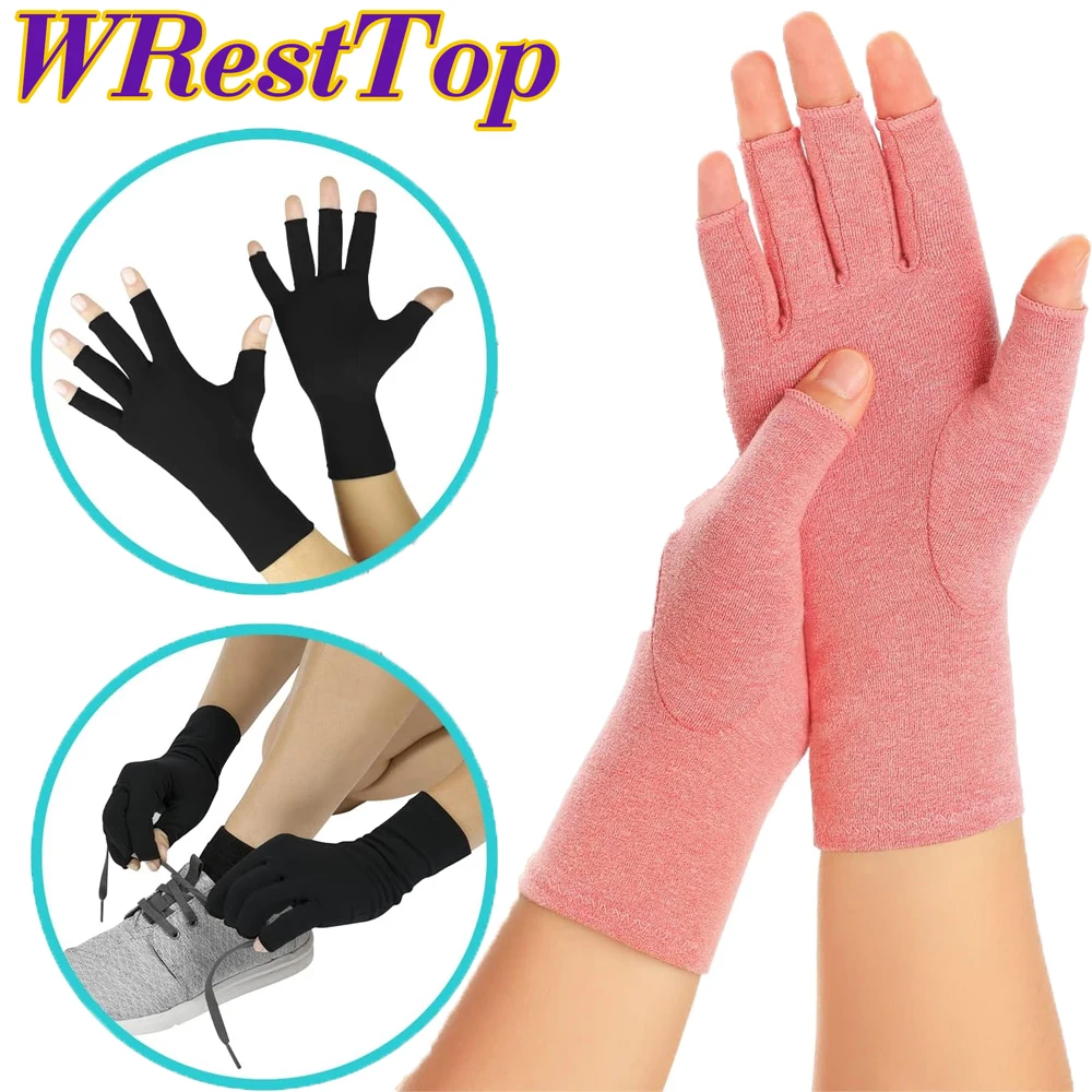 1Pair Arthritis Compression Gloves for Women Men, Fingerless Hand Thumb Therapy Wristband Gloves for Typing and Daily Work