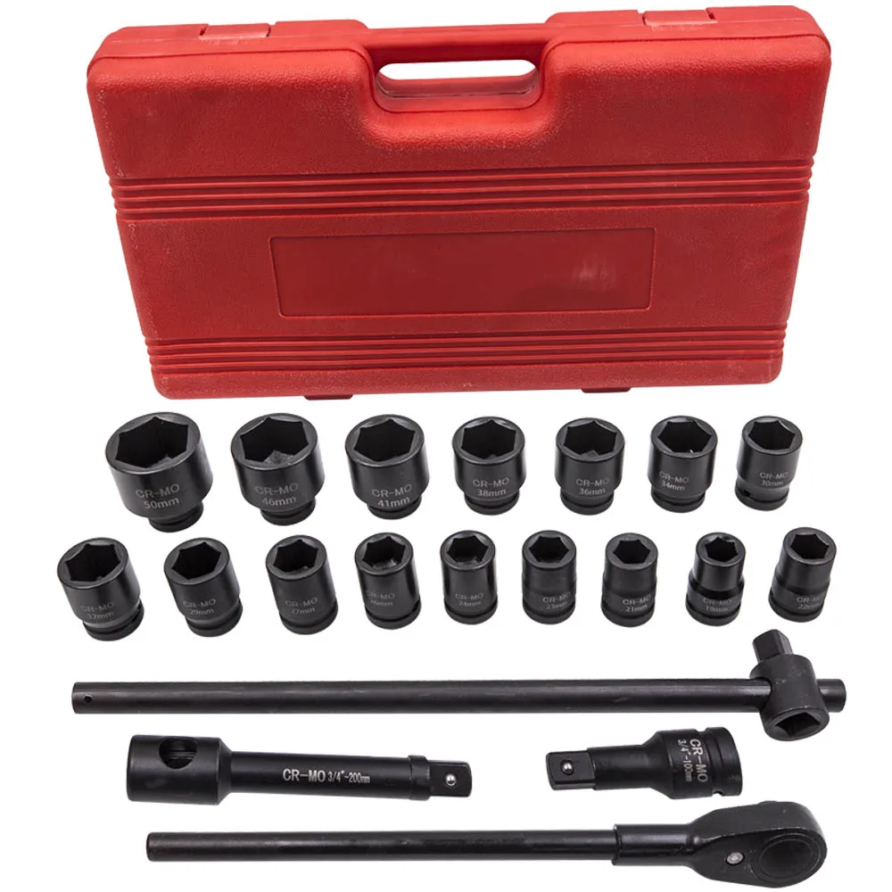 MaXpeedingrods 21PCS 3/4 Inch 19-50mm Drive Deep Impact Socket Set Garage Repair Ratchets