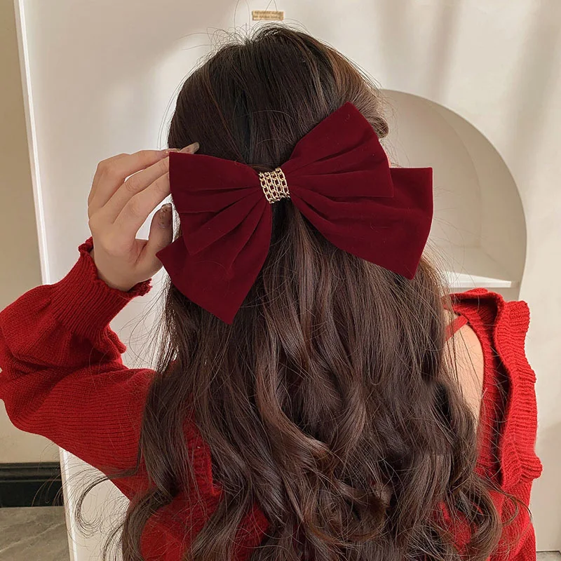 Fashion Festive Red Bow Scrunchies Hairpin for Women Christmas New Year Elastic Hair Bands Scrunchy Clip Pin Hair Accessories