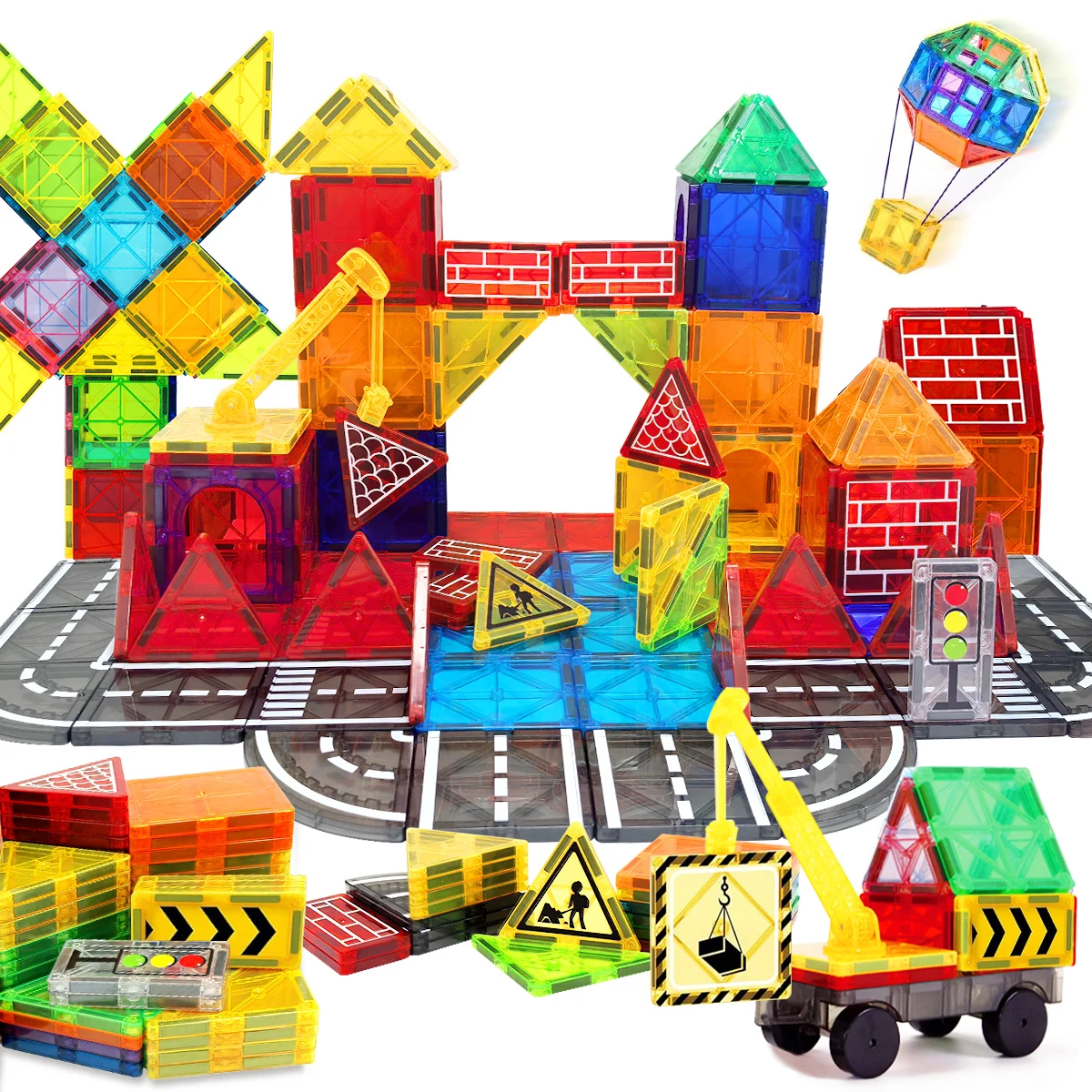 Magnetic Road Set With Car Toys For Kids Boys Girls Magnet Building Blocks Construction Toys Birthday Gifts For Toddlers