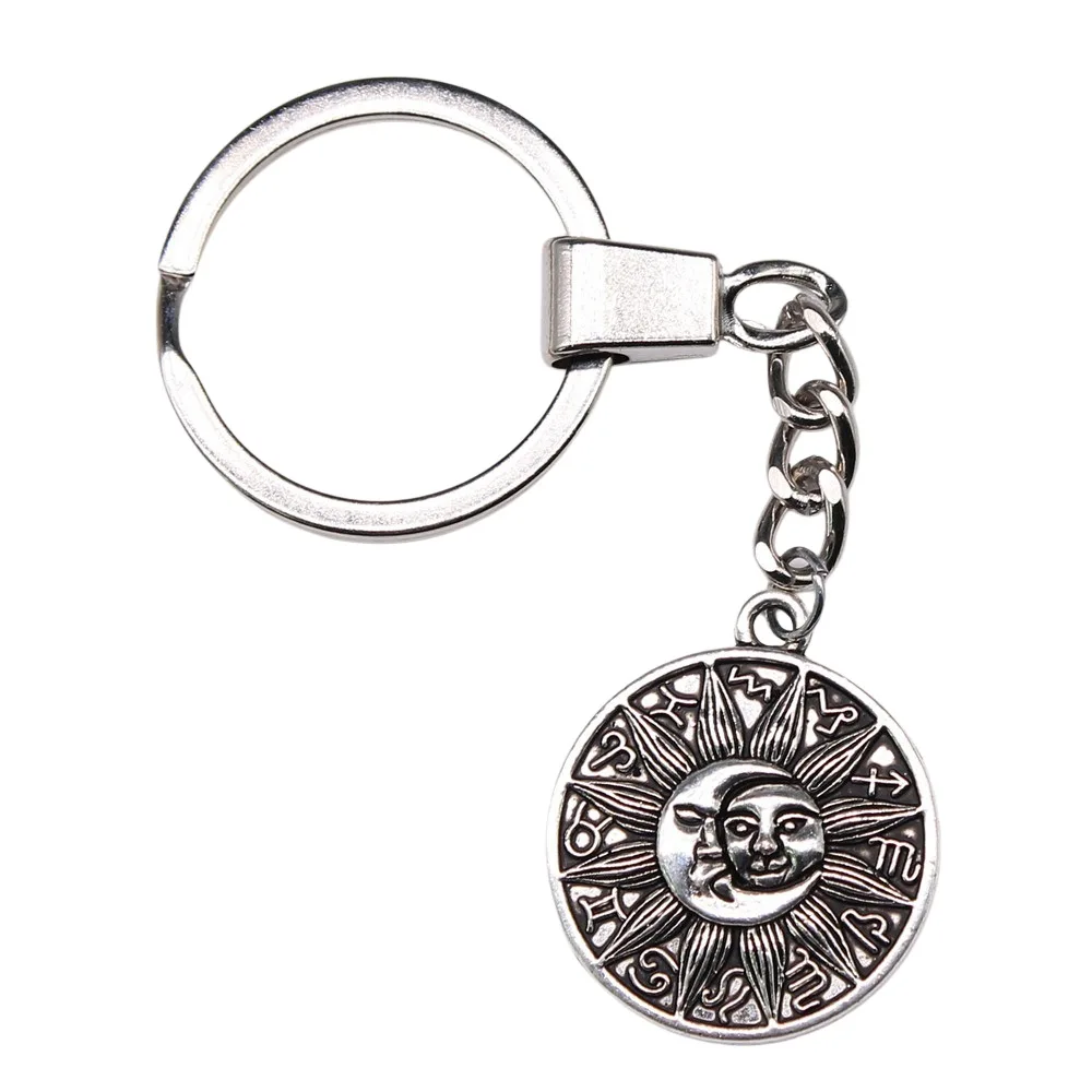 Souvenirs Gift Men Keychain 2 Colors 28x25mm Moon And Sun Zodiac Pendant Keyring
