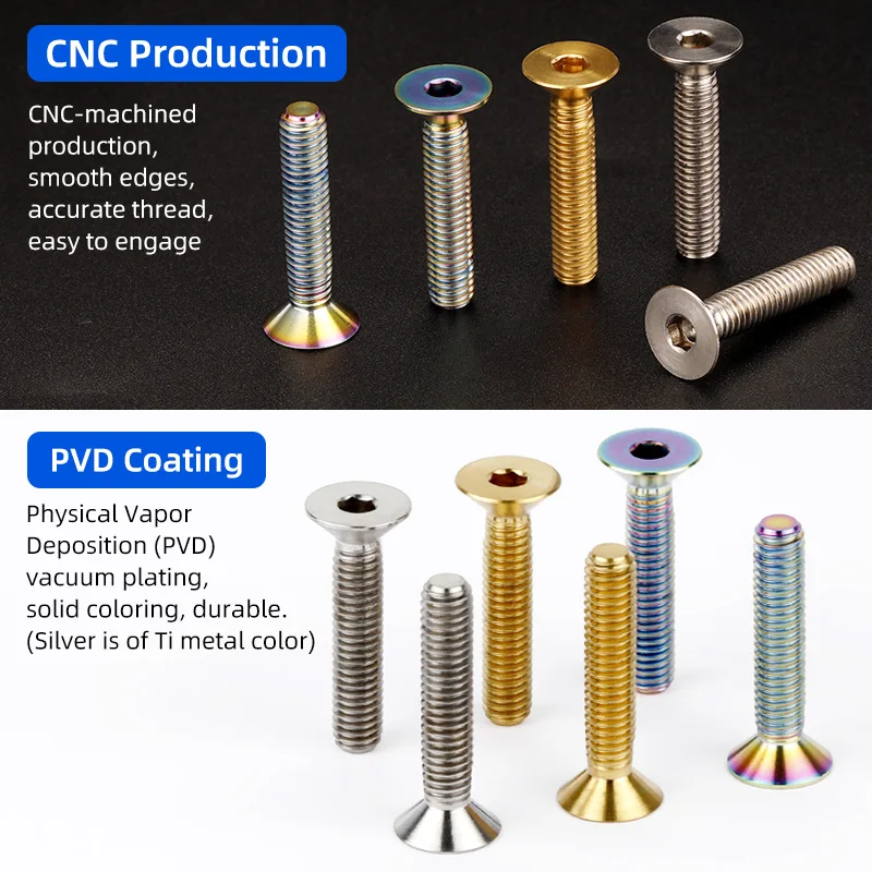 Deemount Bicycle Headset Bolts Titanium M6*35mm CNC Countersunk Head Full Thread MTB BMX Bikes Stem Top Cap Ti Retaining Screw