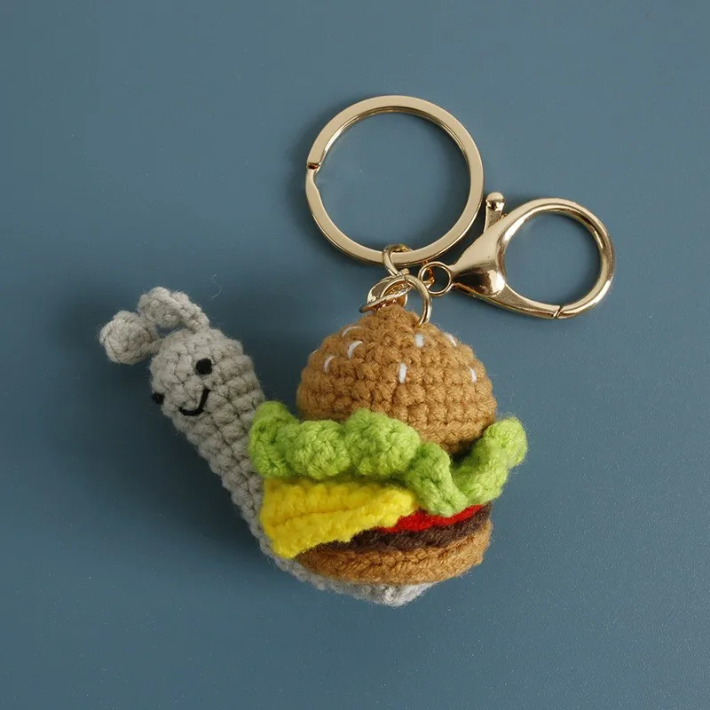 

Cute Hamburger Series Animal Doll Crochet Keychains Handmaking Knitted Capybara Keychains Crochet Hamburger Snail Doll Keyring