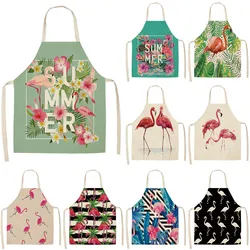 1Pcs Flamingo Pattern Kitchen Aprons Woman Adult Kids Cotton Linen Bibs Home Cooking bbq Apron Cleaning Accessory 55x68cm