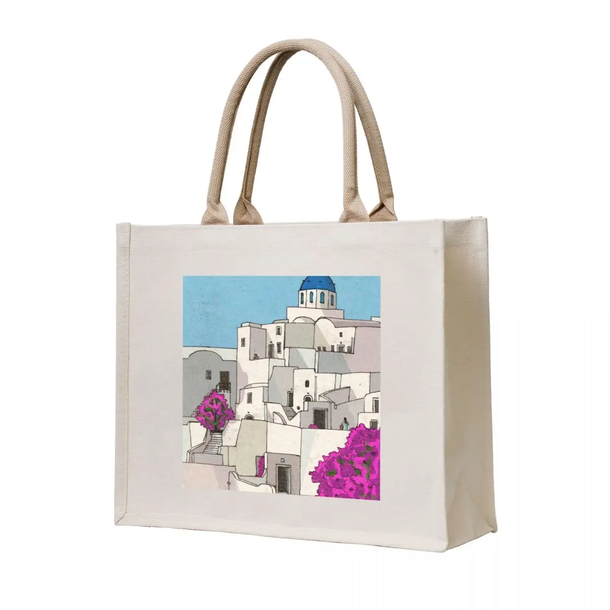 

Oia Santorini Greece Illustration Tote Bag custom canvas bag cloth bag woman Women's handbag Lady bags
