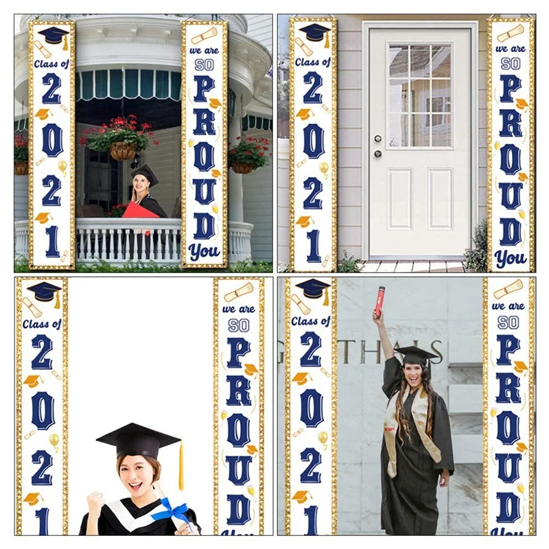 2 Pieces 2021 Graduation Porch Sign Graduation Congrats Banner Decoration For Graduation Party Grad Party Decorations