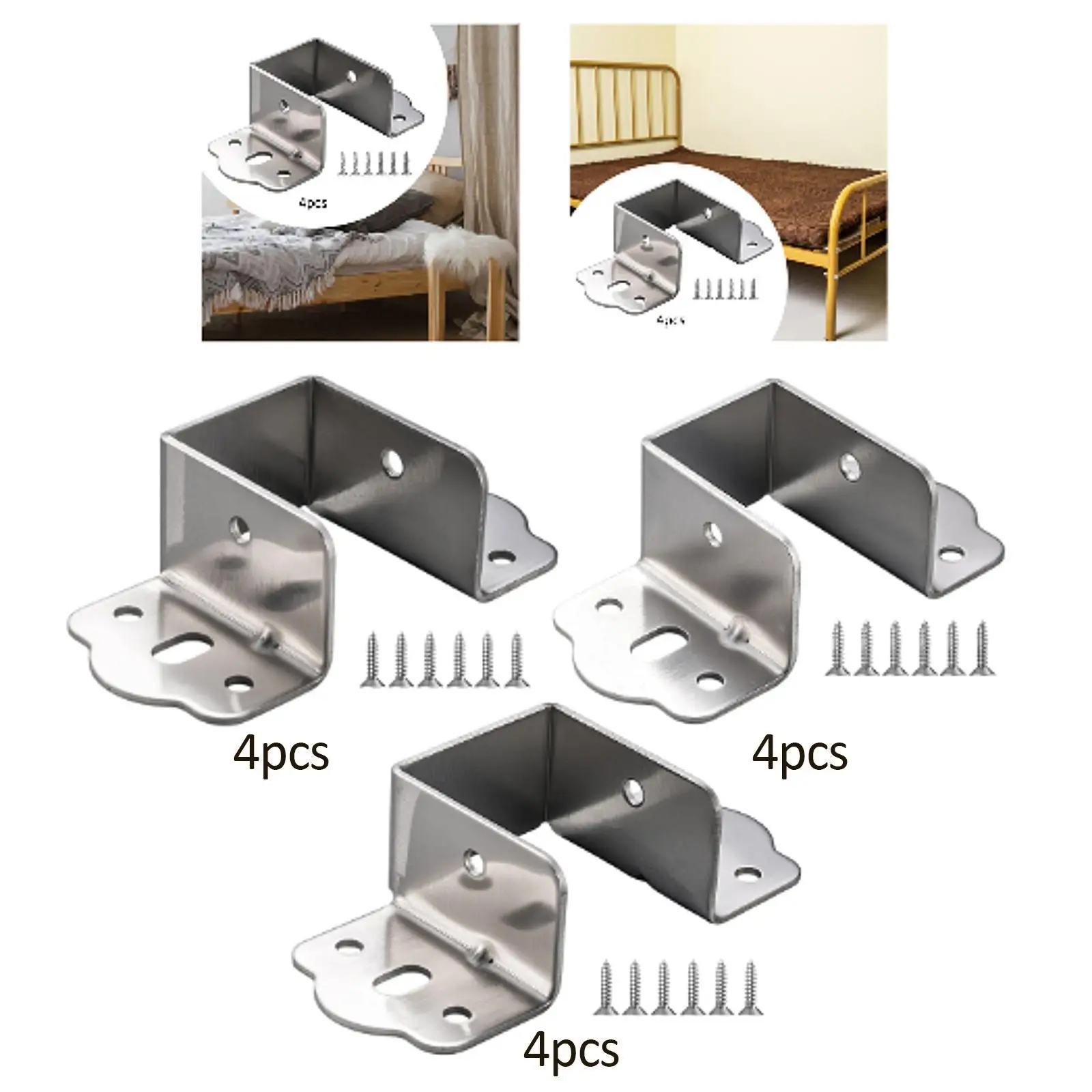 4 Pieces Bed Hinge Brackets Fasteners Stainless Steel Professional Sturdy