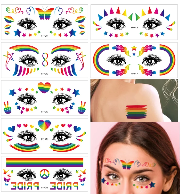 Temporary False Tattoo Waterproof Sticker Rainbow Flag Face Cosmetic Leg Arm Body Art For Men Women Decals Pride Day