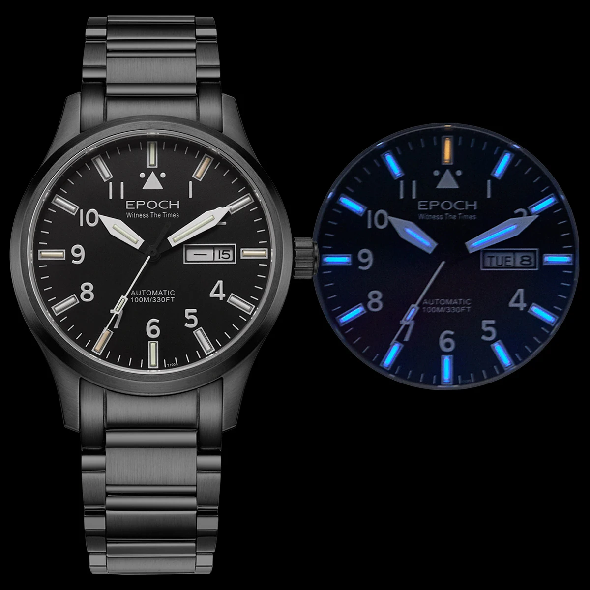 Epoche Männer Automatik uhr 40mm mechanische Armbanduhr leuchtend 10atm wasserdicht Saphir Datum Woche Schraube Krone 3