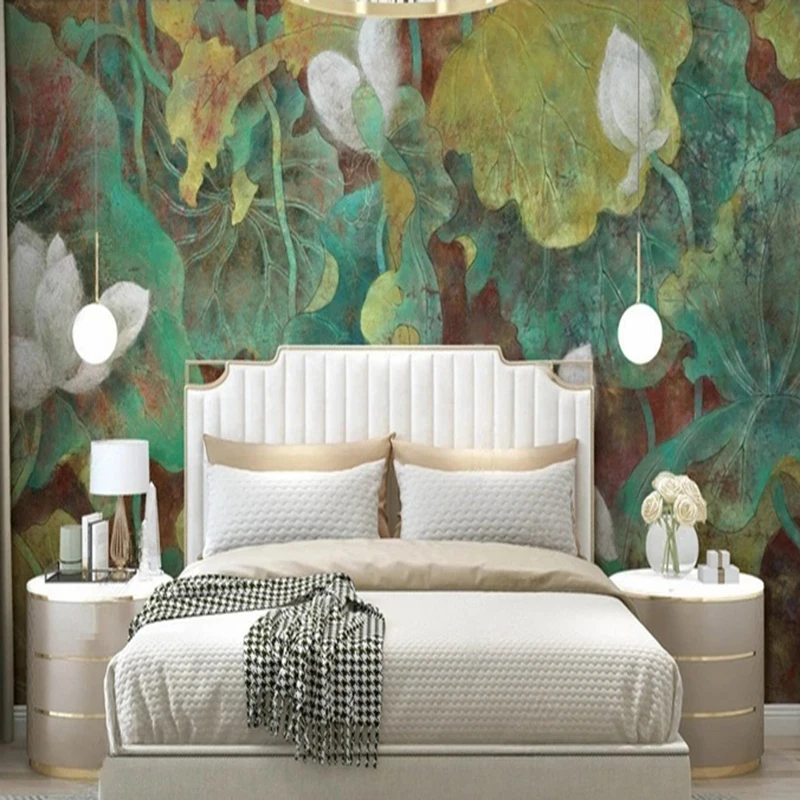 MU8502 Mural Wallpaper Nordic Leaf With Feathery Lines Oil Painting Flower Pattern Home Decor Wall Photo Papel De Parede 3D