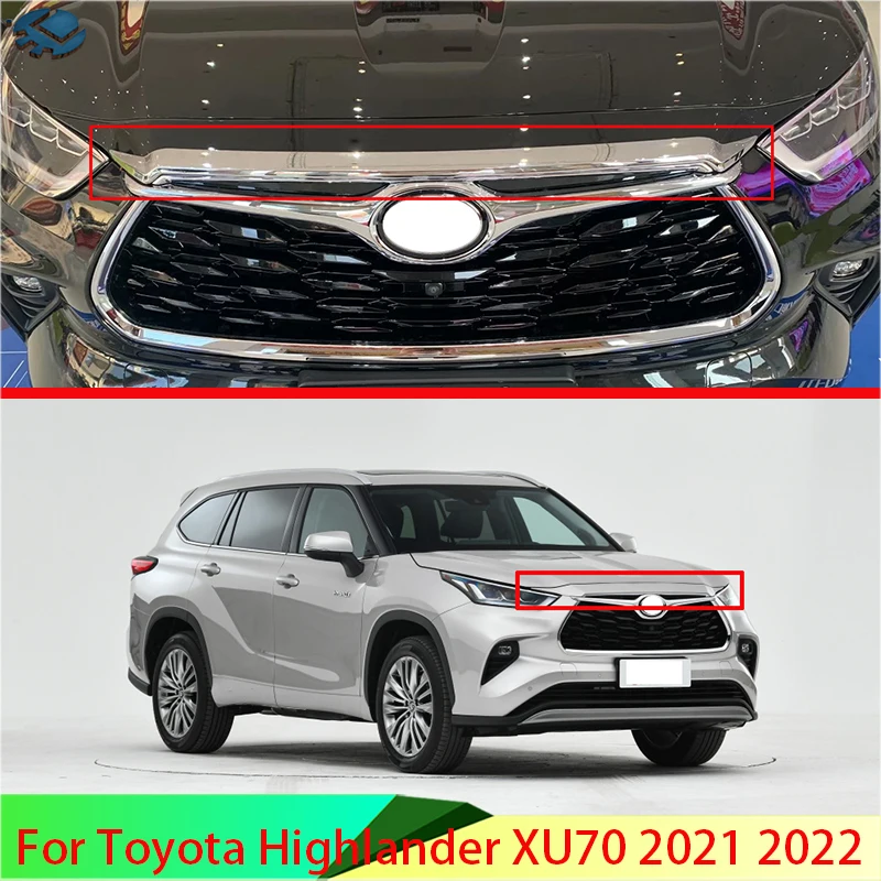 For Toyota Highlander XU70 2021 2022 ABS Chrome Front Hood Bonnet Grill Grille Bumper Lip Mesh Trim Cover Molding