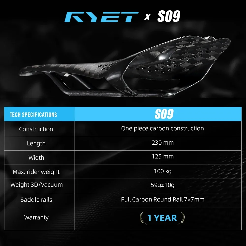 RYET 12K Carbon Racing Sattel 59g 230x125mm 7x7 Dual-Track MTB/Gravel/Rennrad Sattel für XC Enduro Zeitfahren