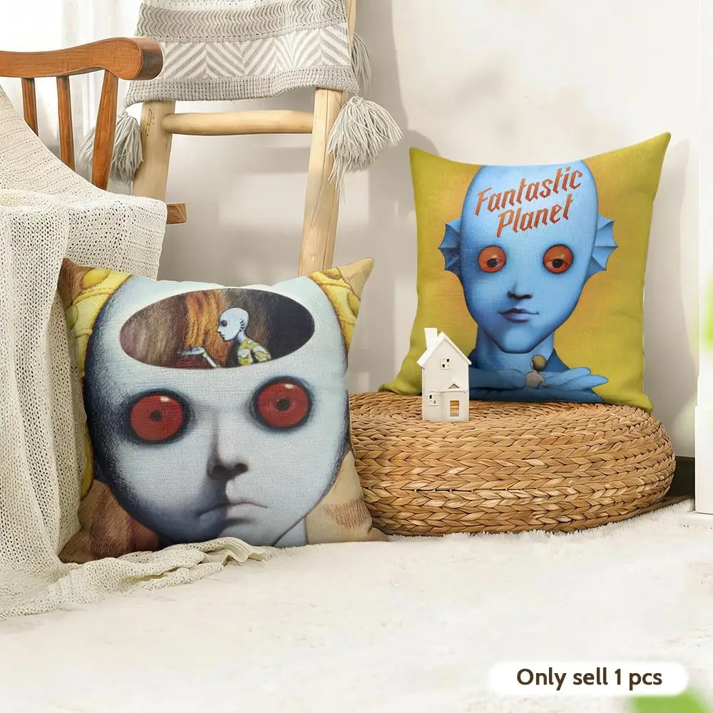 Fantastic La Planete Sauvage Cushion Cover Natural Linen Organic Fabric Double-Sided Printing Room Sofa Decor Pillow Case