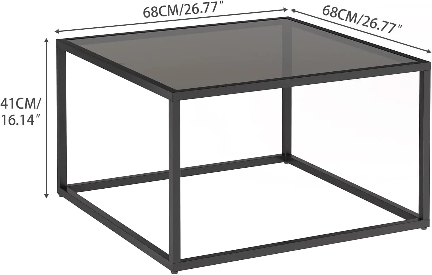 Coffee Table, Tempered Glass Square Coffee Tables with Metal Frame
