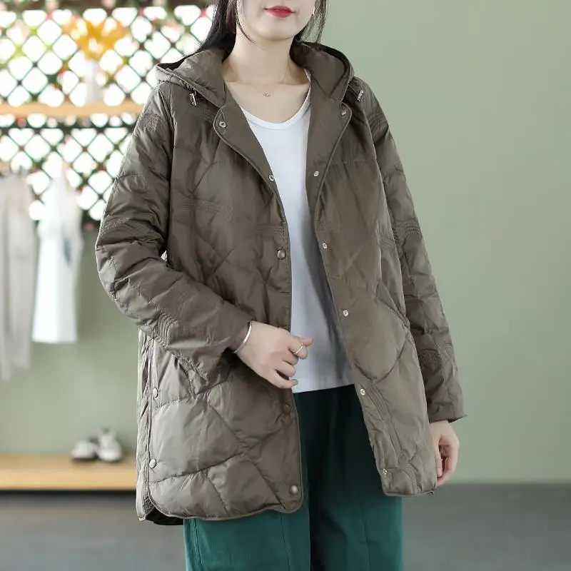 

Long Hooded Down Coat 2024 Autumn Winter Women Warm Thick White Duck Down Jacket Ladies Loose Oversize Puffer Parkas Outwears