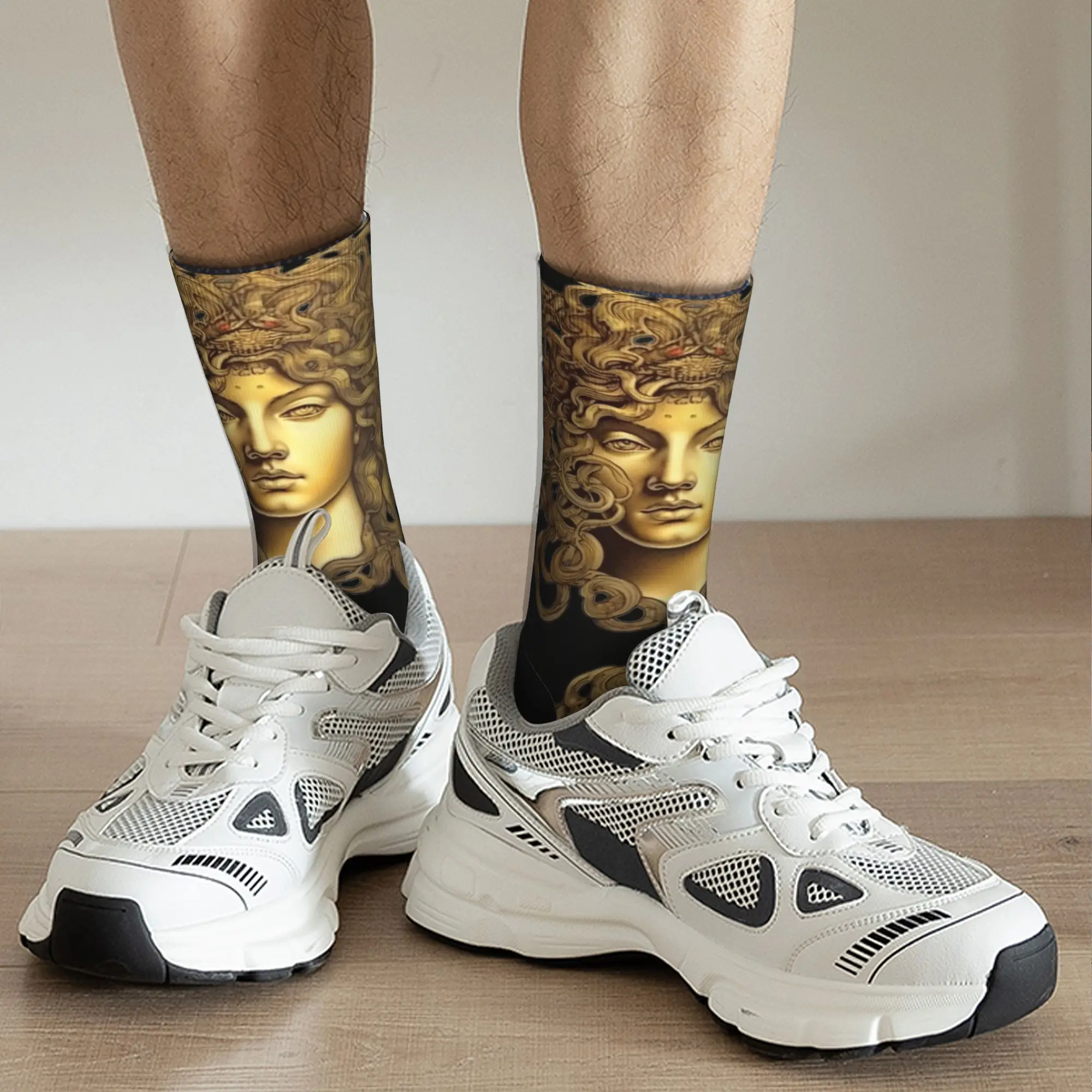 Chaussettes de basket-ball non ald unisexes, chaussettes Art Gold Medusa drôles, automne et hiver