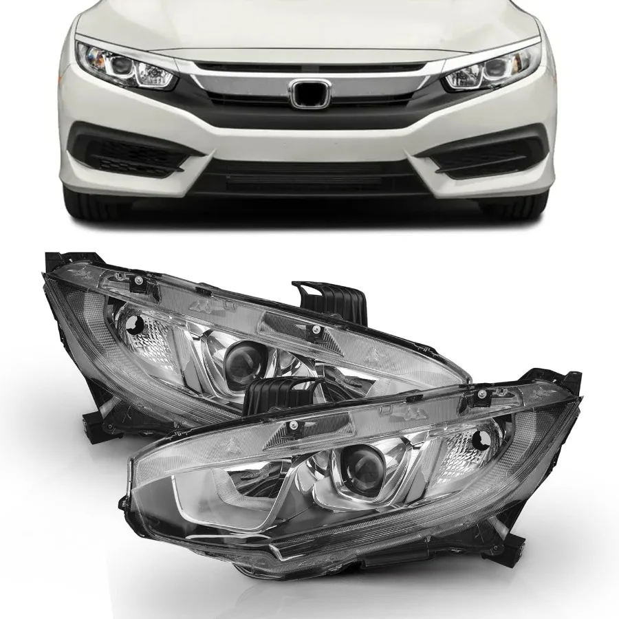 2 قطعة مجموعة مصابيح الهالوجين كروم الإسكان واضح عدسة LED كشافات الجانب الأيسر والأيمن ل 2016 2017 2018 2019 2020 2021 Hon #1