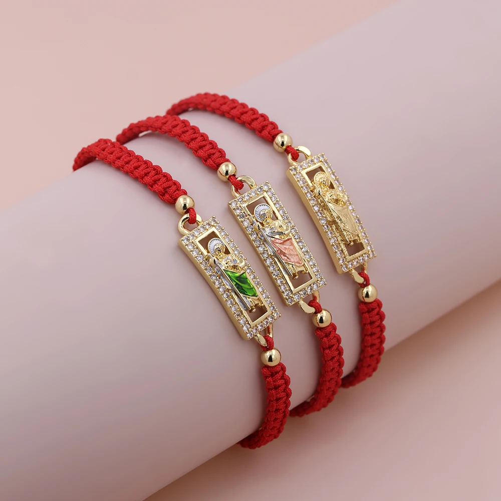 Religious Gold Plated Virgin Gold CZ Charms Gold Beads  Adjustable Bracelet For Men And Women New Design High Quality Jewelry 