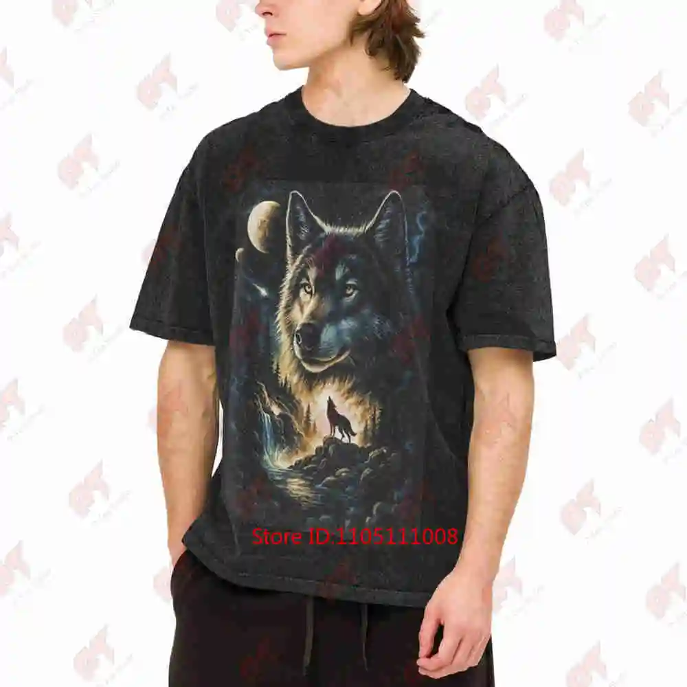 Wolf Howling Moon Forest Nature Wildlife Vintage Washed Tee Pure Cotton T-Shirt