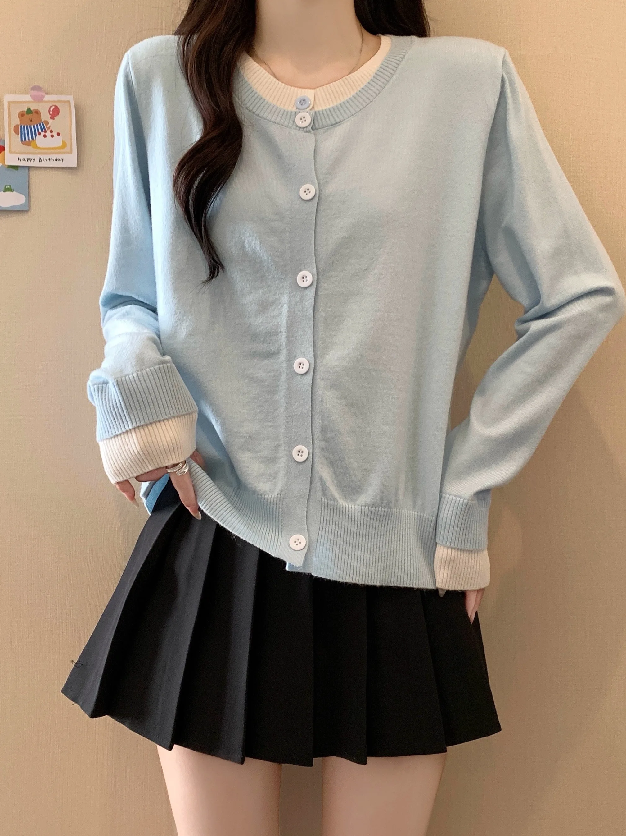 

plus Size Women's Long Sleeve Knitted Top Color Block Slimming Versatile Design Spring Early Thin Style Commute Fashion Korea...