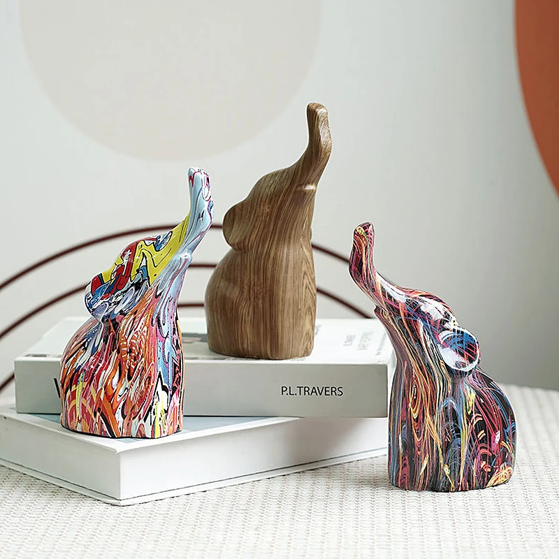 Modern Art Sculpture Home Decor Statue Animal Ornaments For Home Decoration Living Room Desk Bookshelf Graffiti Letter Elephant