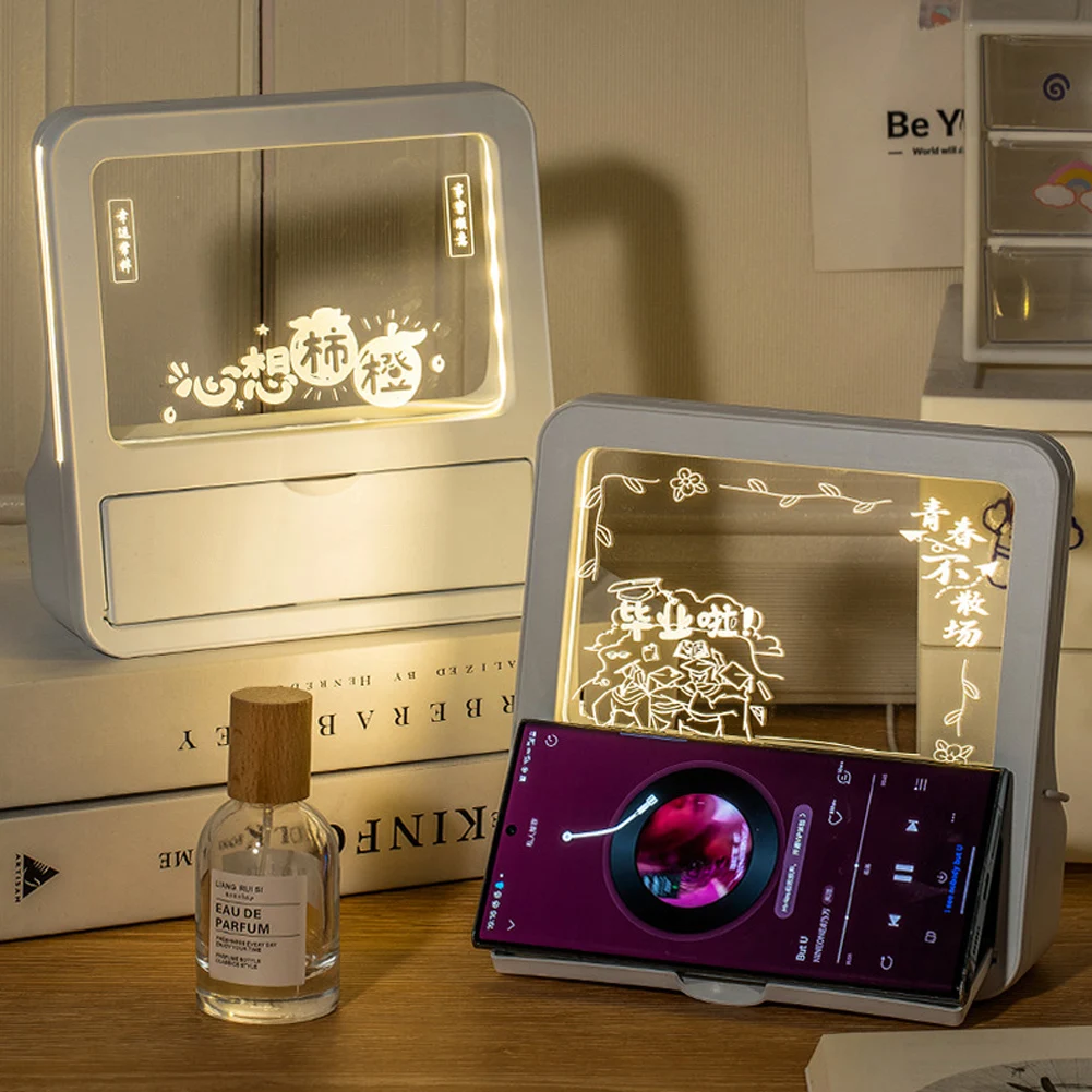 LED Desk Lamp Acrylic Notepad Home Tips Message Board Table Desk Lamp Student Bedroom Reading Lamp Room Lighting