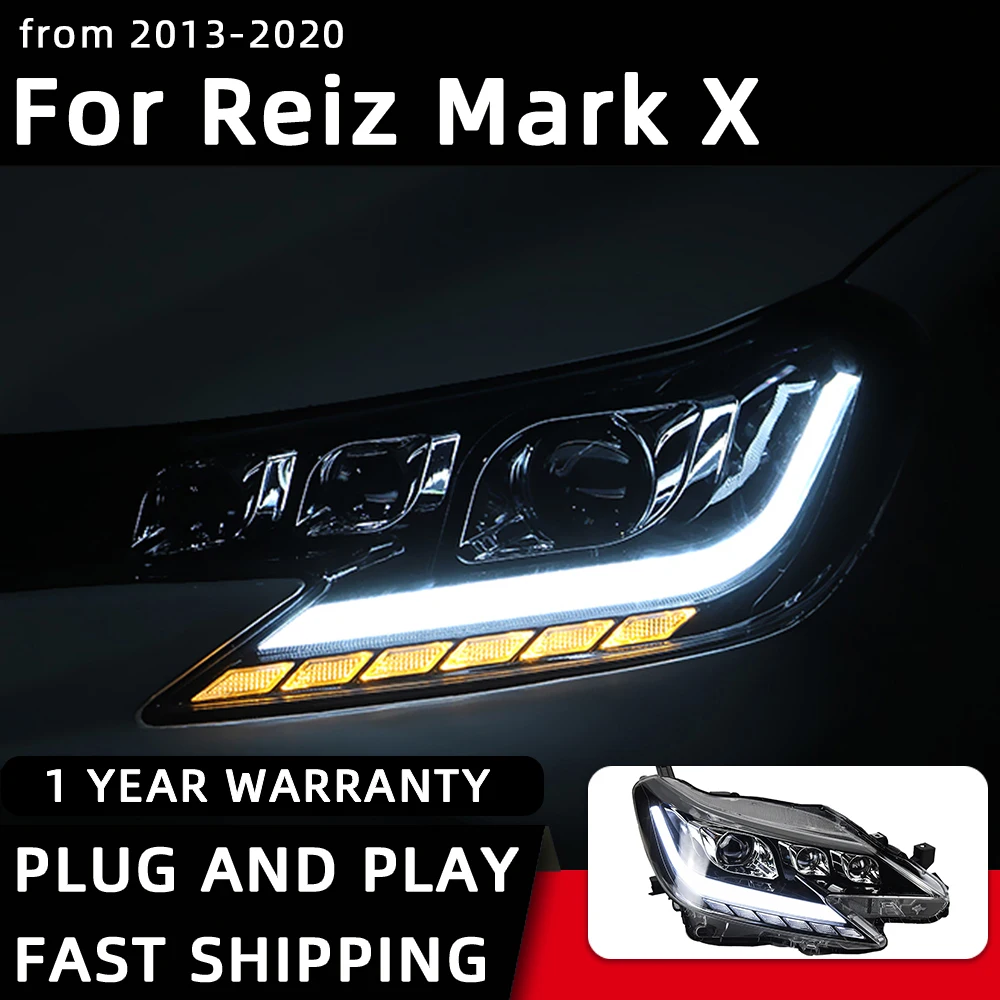 تصفيف السيارة المصابيح الأمامية ل مارك X LED المصباح 2013-2020 ريز رئيس مصباح DRL ديناميكية إشارة العارض عدسة اكسسوارات السيارات الخلفية #2