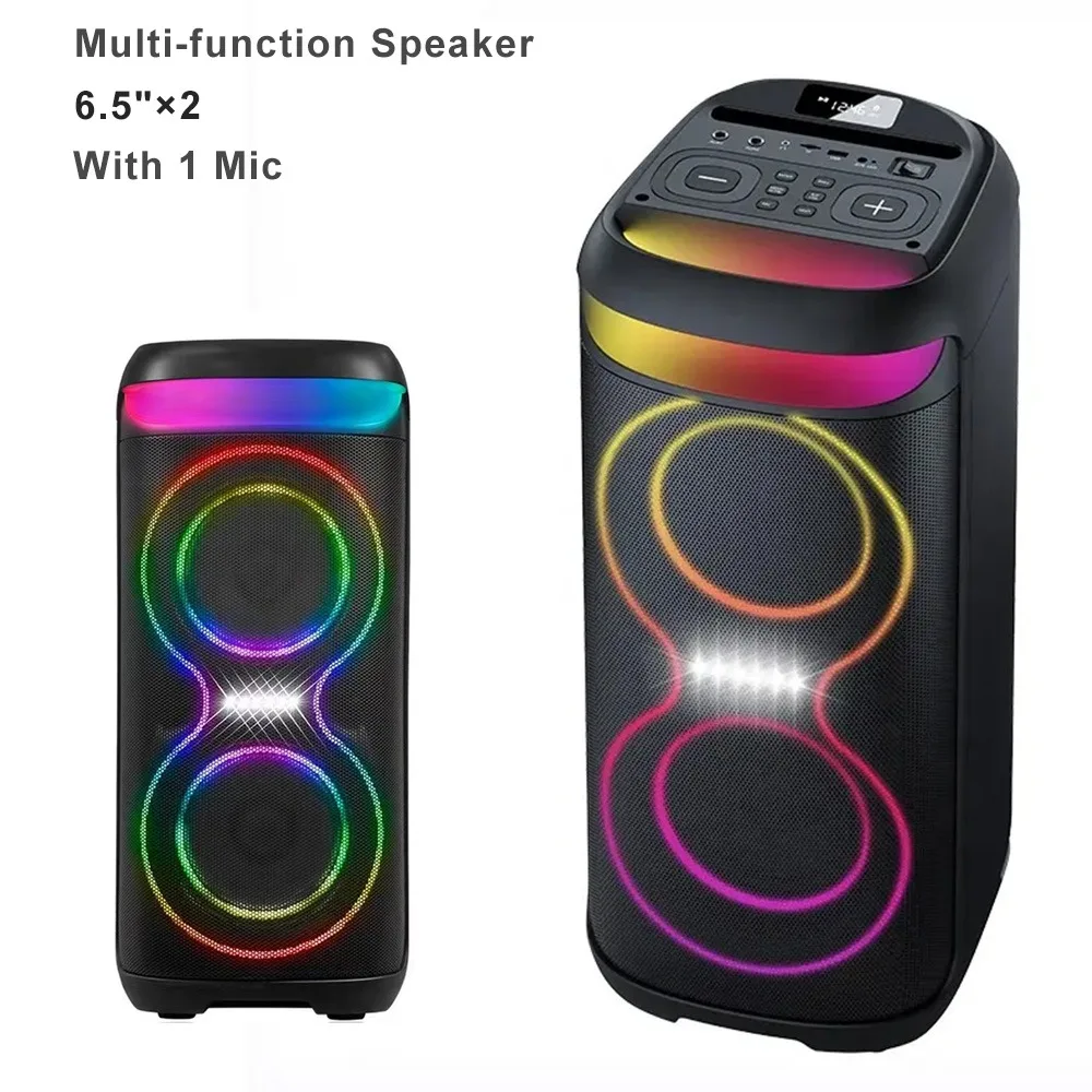 

Dual 6.5" Party Box Portable Speaker with Mic RGB Lights Remote Control Outdoor Wireless Bluetooth Surround Stereo Karaoke Set