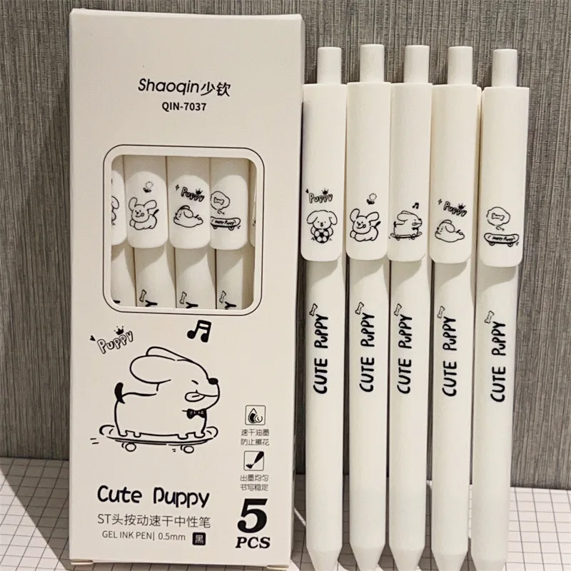 5pcs/set Simple Press Style Black Ink Pen Panda Gel Pens INS Style High Quality ST Head Quick Dried Cute Dog Writing Supplies