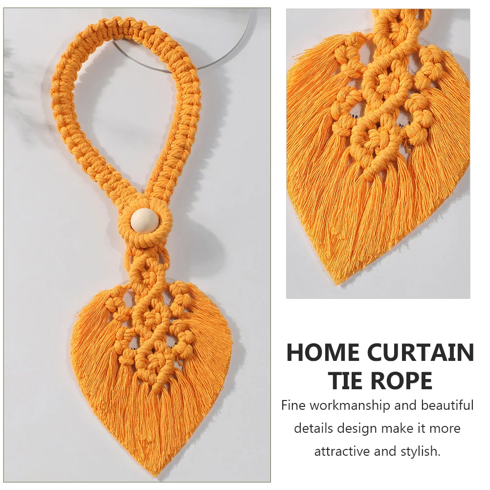 2PCS Curtain Tie Rope Home Decorative Strap Bohemian Macrame Tassel Leaf Practical Autumn Woven Buckle Accessory