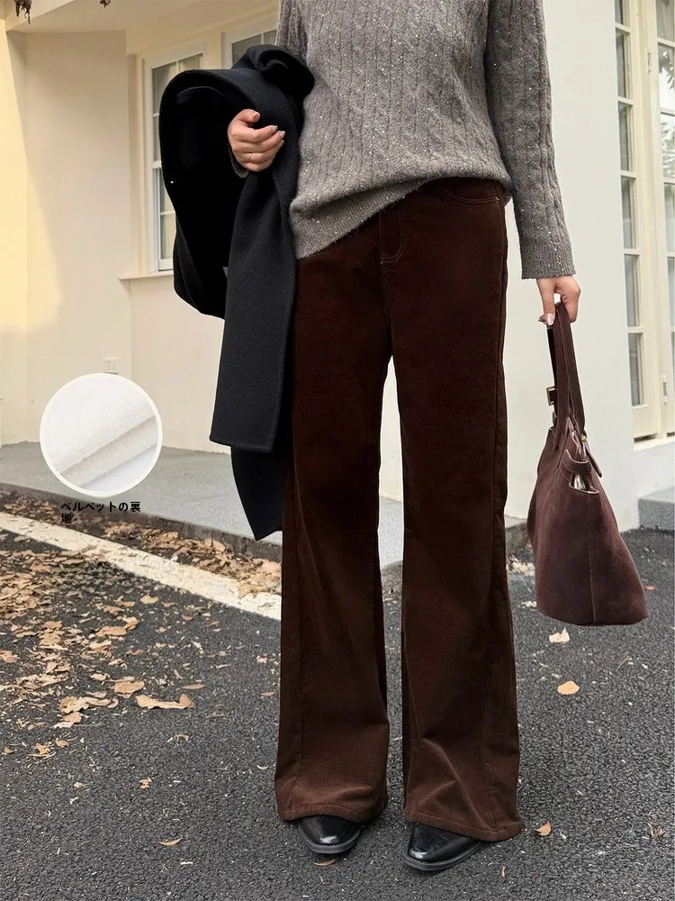 

plus Size Women's High Waist Corduroy Fce Lined Denim Pants Drapey Sle Warm Casual Straight Leg Jeans for Plump Sister