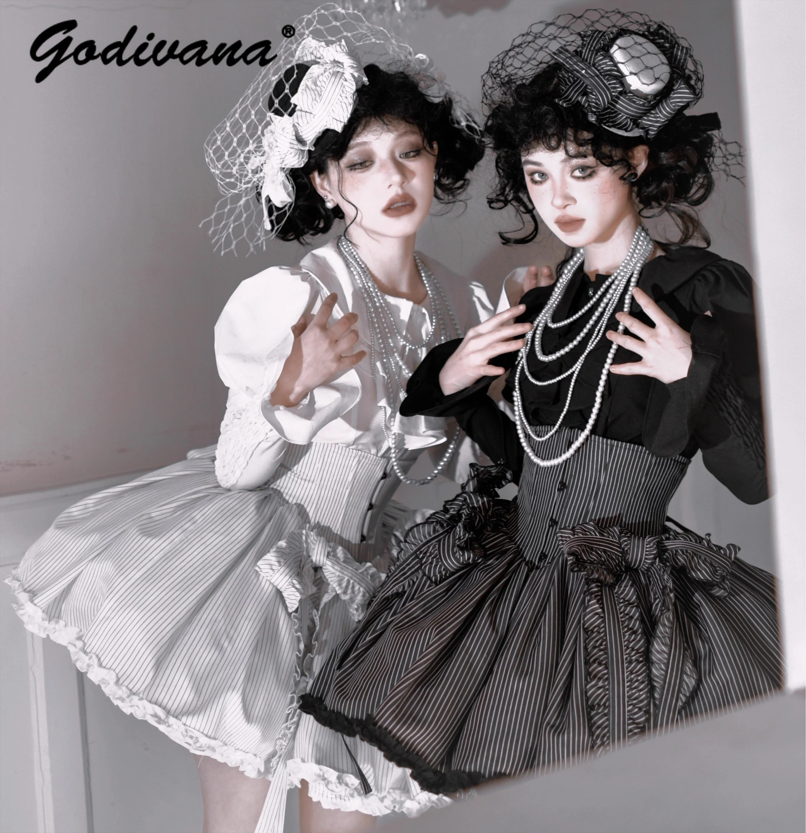 

Original Lolita Puffy Skirt Suit Gothic Outfits Women's Short Sleeve Slim Shirt Top High Waist SK Skirt Cos Lolita Collection